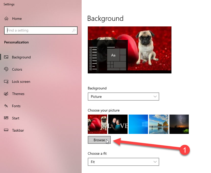 Browse for new Wallpaper Image